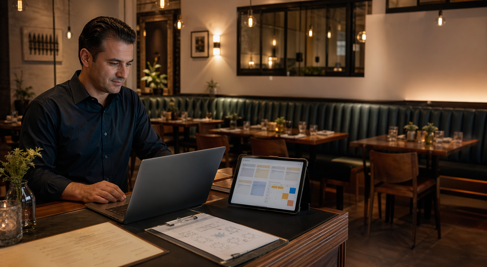 Local business owner reviewing a customer-facing page and internal workflow plan